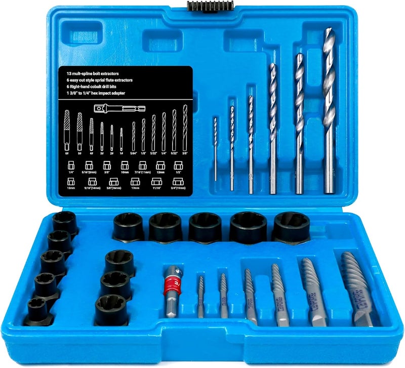 CENFORGE 26-Piece Multi-Size Bolt Extractor Set, Spiral Screw Extractor, Bolt Extractor Set, with Right Hand Drill Bit, Stripped Bolt Remover, Borken Bolt Extractor Kit for Removing Nuts Bolts - Image 1